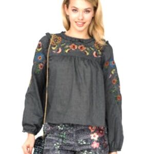 Gray cotton with floral embroidery Blouse